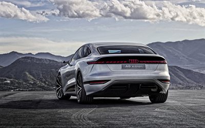 Audi A6 E-Tron Concept, 2021, 4k, rear view, exterior, luxury electric car, new silver A6 E-Tron, german cars, Audi