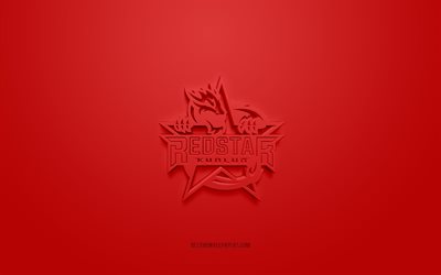 Kunlun Kızılyıldız, yaratıcı 3D logo, kırmızı arka plan, KHL, 3d amblem, &#199;in hokey kul&#252;b&#252;, Kontinental Hokey Ligi, Pekin, &#199;in, 3d sanat, hokey, Kunlun Kızılyıldız 3d logosu