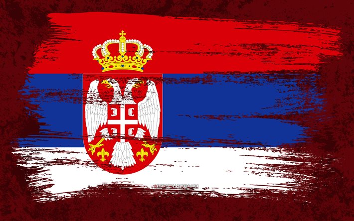 4k, Serbiens flagga, grungeflaggor, europeiska l&#228;nder, nationella symboler, penseldrag, serbisk flagga, grungekonst, Serbien flagga, Europa, Serbien