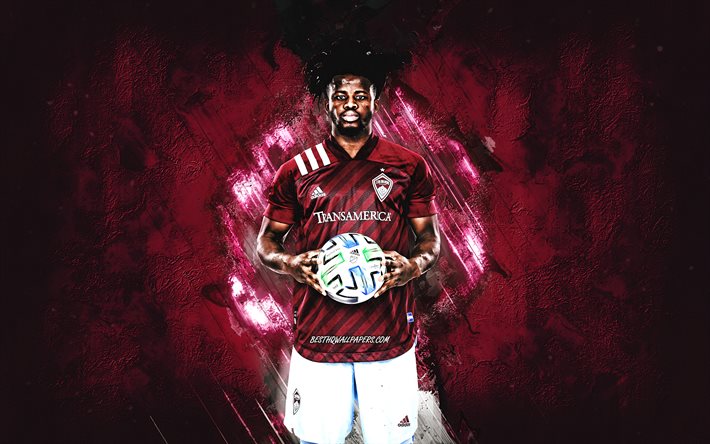 Lalas Abubakar, Colorado Rapids, MLS, ghanalainen jalkapalloilija, viininpunainen kivitausta, jalkapallo, major-liigajalkapallo
