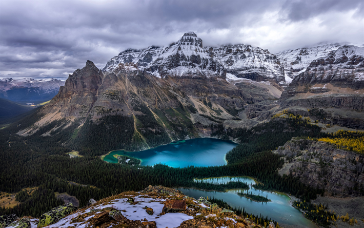 lago di ohara, montagne rocciose canadesi, montagna, lago, paesaggio, montagne, foresta, yoho national park, canada