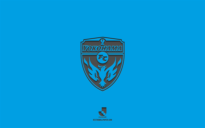 yokohama fc, fond bleu, japonais de l &#233;quipe de football, yokohama fcemblem, j1 ligue, le japon, le football, le yokohama fc logo