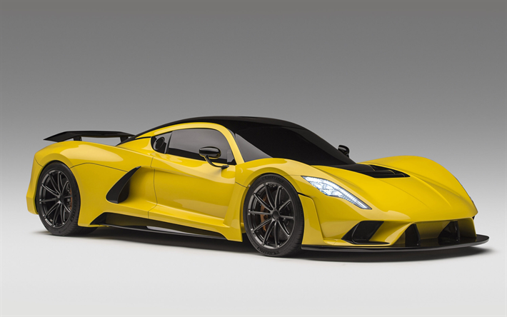 Hennessey Venom F5, front view, exterior, yellow supercar, yellow Venom F5, supercars, Hennessey