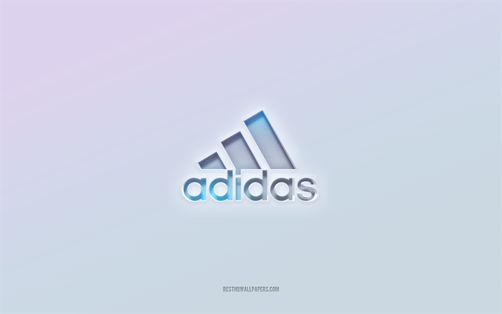 adidas logo, leikkaa 3d teksti, valkoinen tausta, adidas 3d logo, adidas tunnus, adidas, kohokuvioitu logo, adidas 3d-tunnus