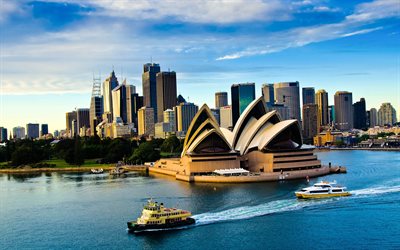 a ópera de sydney, 4k, linha do horizonte paisagens de cidade, o australiano da atração, teatro, sydney, cidade, cidades da austrália, austrália