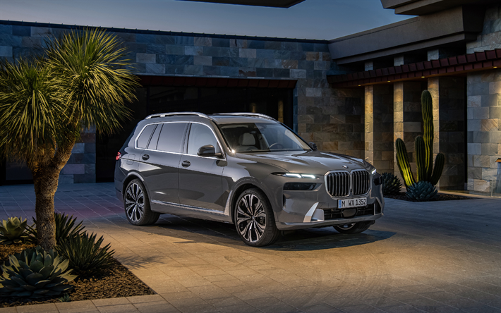 4k, 2023, BMW X7, G07, front view, exterior, new gray X7, luxury SUV, German cars, BMW