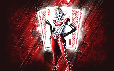 Fortnite Queen Of Hearts Skin, Fortnite, main characters, red stone background, Queen Of Hearts, Fortnite skins, Queen Of Hearts Skin, Queen Of Hearts Fortnite, Fortnite characters