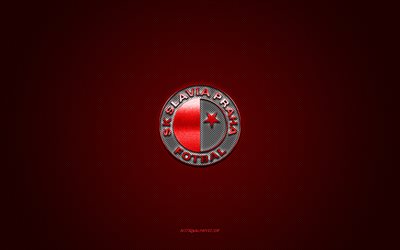 sk slaviaプラハ, チェコのサッカークラブ, 白のロゴ, 赤炭素繊維の背景, チェコの初リーグ, サッカー, プラハ, チェコ共和国, sk slaviaプラハのロゴ