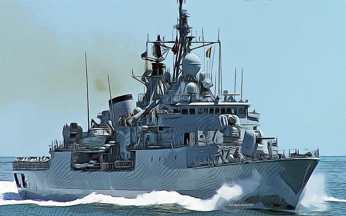 TCG Yildirim, F-243, 4k, vector art, TCG Yildirim drawing, Turkish Naval Forces, creative art, TCG Yildirim art, F243, vector drawing, abstract ships, TCG Yildirim F-243, Turkish Navy