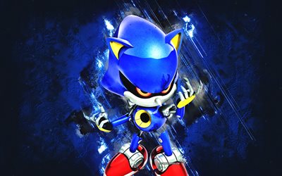 Metal Sonic, Sonic, blue stone background, Sonic characters, grunge art, Metal Sonic character