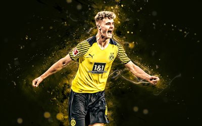 Tom Rothe, 4K, 2022, Borussia Dortmund FC, yellow neon lights, german footballers, BVB, soccer, Bundesliga, football, Tom Rothe BVB, Tom Rothe 4K