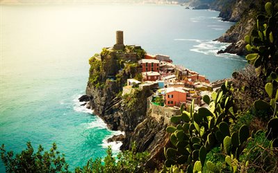 vernazza, la sera, seascape, estivo, riviera ligure, mar mediterraneo, vernazza panorama, cityscape, italia