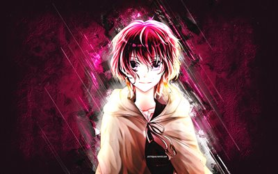 Yona, Akatsuki No Yona, pink stone background, grunge art, Yona character, Akatsuki No Yona characters