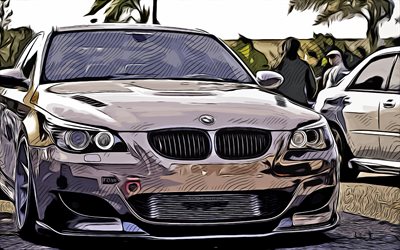 BMW M5 E60, 4k, vector art, BMW M5 E60 drawing, creative art, BMW M5 E60 art, vector drawing, abstract cars, car drawings, E60, BMW