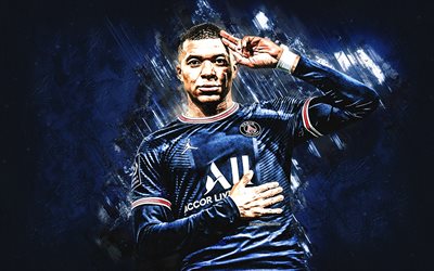 Download wallpapers Kylian Mbappe, PSG, French football player, blue ...