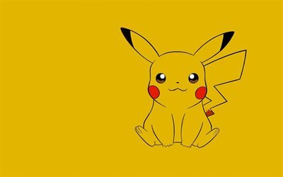 Pikachu, Pokemon, minimalismi, keltainen tausta, manga merkki&#228;