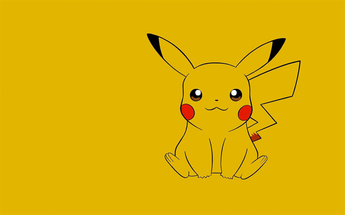 Pikachu, Pokemon, minimalism, gul bakgrund, manga tecken