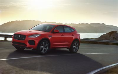 2019, Jaguar E-Pace, P250 AWD, front view, exterior, new red E-Pace, crossover on the highway, British crossovers, Jaguar