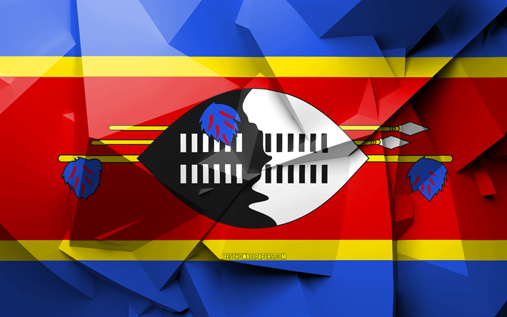 4k, Flag of Eswatini, geometric art, African countries, Eswatini flag, creative, Eswatini, Africa, Eswatini 3D flag, national symbols