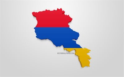 3d flag of Armenia, map silhouette of Armenia, 3d art, Armenia 3d flag, Europe, Armenia, geography, Armenia 3d silhouette
