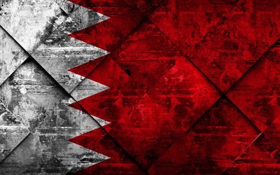 Flag of Bahrain 4k, grunge art, rhombus grunge texture, Bahrain flag, Asia, national symbols, Bahrain, creative art