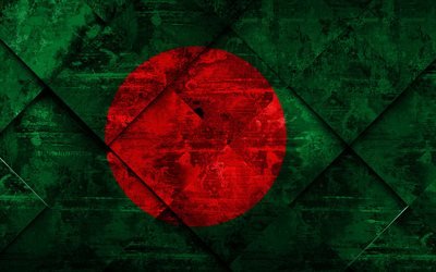 Flag of Bangladesh, 4k, grunge art, rhombus grunge texture, Bangladesh flag, Asia, national symbols, Bangladesh, creative art