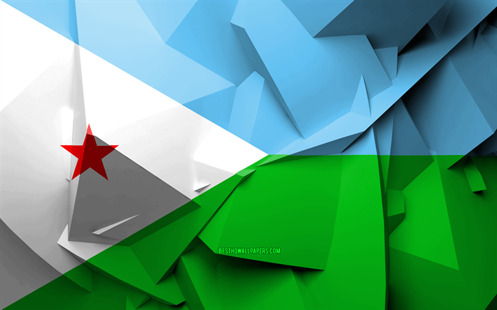 4k, Djiboutin lippu, geometrinen taide, Afrikan maissa, luova, Djibouti, Afrikka, Djiboutin 3D flag, kansalliset symbolit
