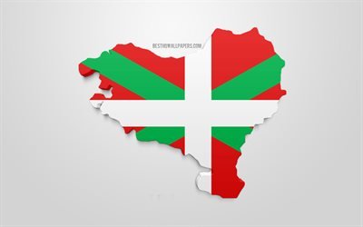 3dフラグのバスク国, 地図のシルエットとバスク国, 自治コミュニティ, 3dアート, バスク国旗3d, スペイン, 欧州, バスク国, 地理学, バスク3dシルエット