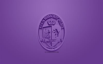 KFCO Beerschot Wilrijk, creative 3D logo, purple background, 3d emblem, Belgian football club, Jupiler Pro League, Wilreik, Antwerp, Belgium, Belgian First Division A, 3d art, football, stylish 3d logo