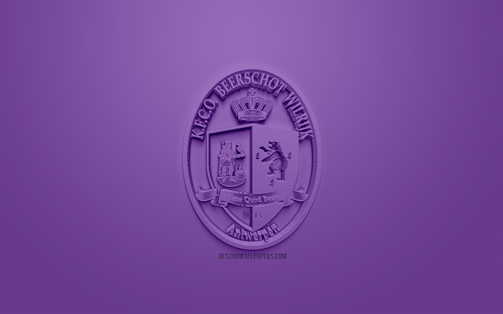 KFCO Beerschot Wilrijk, creative 3D logo, purple background, 3d emblem, Belgian football club, Jupiler Pro League, Wilreik, Antwerp, Belgium, Belgian First Division A, 3d art, football, stylish 3d logo