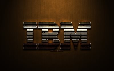 IBM glitter logo, music brands, creative, bronze metal background, IBM logo, brands, IBM