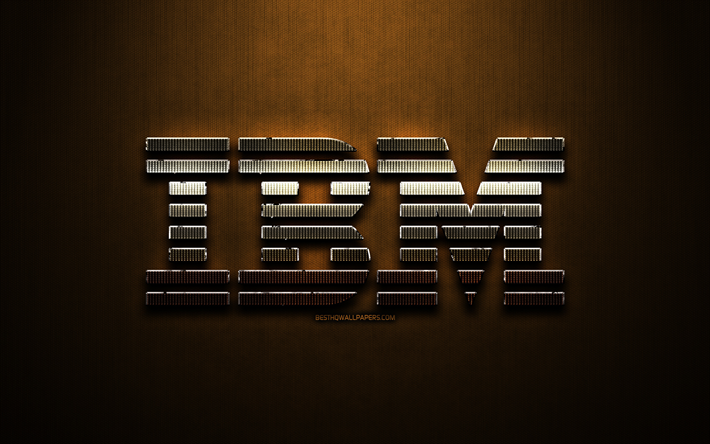 IBM paillettes logo, musique marques, cr&#233;ative, en m&#233;tal bronze de fond, le logo IBM, marques, IBM