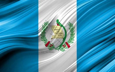 4k, Guatemalan flag, North American countries, 3D waves, Flag of Guatemala, national symbols, Guatemala 3D flag, art, North America, Guatemala