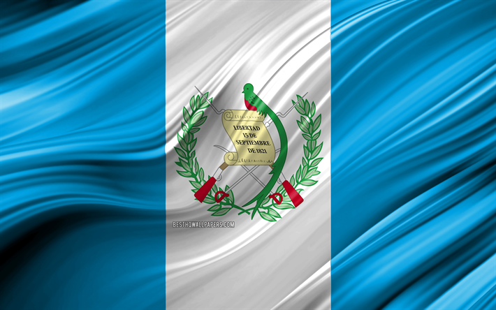 4k, Guatemala bayrağı, Kuzey Amerika &#252;lkeleri, 3D dalgalar, Guatemala Bayrağı, ulusal semboller, Guatemala 3D bayrak, sanat, Kuzey Amerika, Guatemala