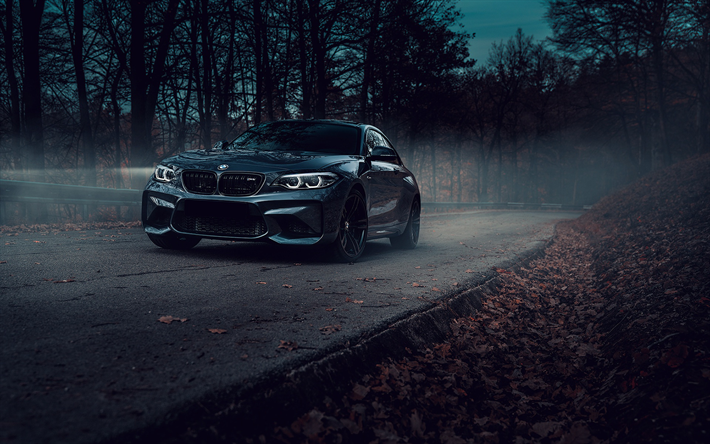 2019, BMW M2, F87, svart coupe, exteri&#246;r, svart M2, tuning M2 F82, Tyska bilar, BMW