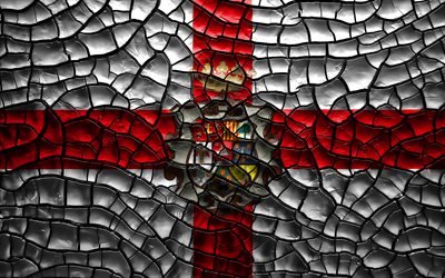 旗のウエスカ, 4k, スペイン州, ひび割れの土, スペイン, ウエスカのフラグ, 3Dアート, ウエスカ, 省スペイン, 行政区, ウエスカの3Dフラグ, 欧州