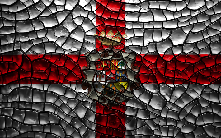 Flaggan i Huesca, 4k, spanska provinser, sprucken jord, Spanien, Huesca flagga, 3D-konst, Huesca, Provinserna i Spanien, administrativa distrikt, Huesca 3D-flagga, Europa
