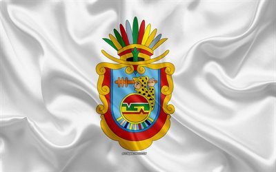 Bandera de Guerrero, 4k, bandera de seda, estado de m&#233;xico, Guerrero de la bandera, escudo de armas, seda textura, Guerrero, M&#233;xico