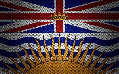 Flag of British Columbia, 4k, creative art, metal mesh texture, British Columbia flag, national symbol, provinces of Canada, British Columbia, Canada, North America