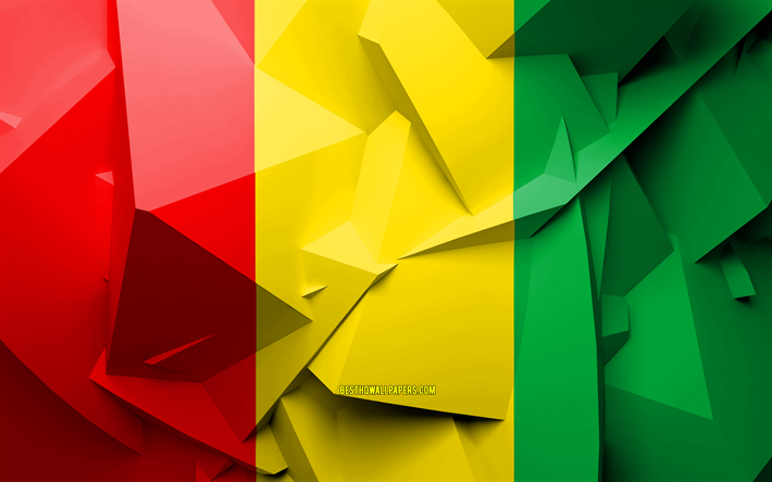 4k, Bandiera della Guinea, arte geometrica, paesi di Africa, Guinea, bandiera, creativo, in Africa, in Guinea 3D, nazionale, simboli