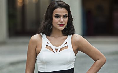 Bruna Marquezine, Brezilyalı oyuncu, portre, g&#252;zel bir kadın, fotoğraf &#231;ekimi, siyah beyaz elbise, makyaj, Brezilyalı model, Bruna Marquezine Reis Maia