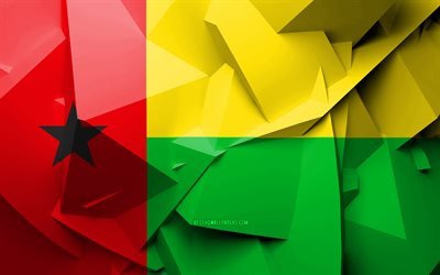 4k, Flaggan i Guinea-Bissau, geometriska art, Afrikanska l&#228;nder, Guinea-Bissau flagga, kreativa, Guinea-Bissau, Afrika, Guinea-Bissau 3D-flagga, nationella symboler