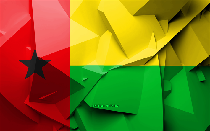4k, Lippu, Guinea-Bissaun, geometrinen taide, Afrikan maissa, Guinea-Bissaun lippu, luova, Afrikka, Guinea-Bissaun 3D flag, kansalliset symbolit