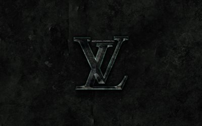 Louis Vuitton sten logotyp, black stone i bakgrunden, Louis Vuitton, kreativa, grunge, Louis Vuitton logotyp, varum&#228;rken