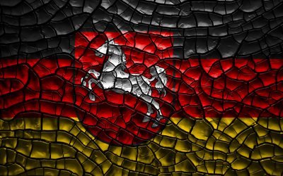 Flag of Lower Saxony, 4k, german states, cracked soil, Germany, Lower Saxony flag, 3D art, Lower Saxony, States of Germany, administrative districts, Lower Saxony 3D flag