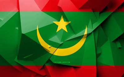 4k, Mauritanian lippu, geometrinen taide, Afrikan maissa, luova, Mauritania, Afrikka, Mauritanian 3D flag, kansalliset symbolit