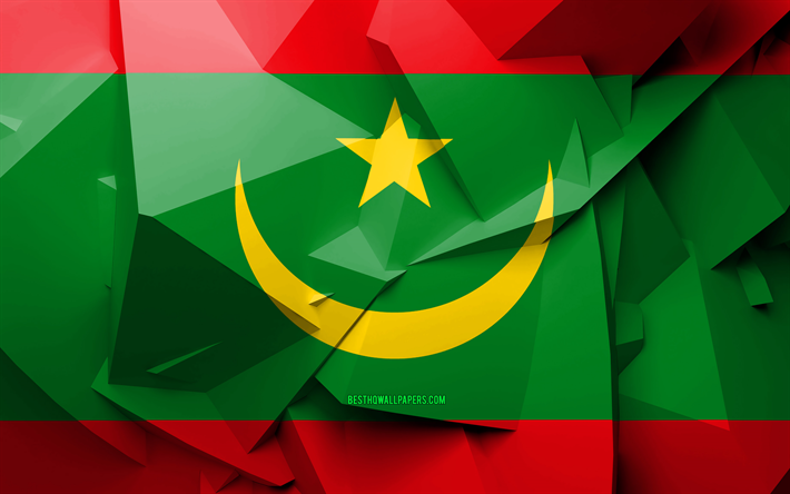 4k, Bandeira da Maurit&#226;nia, arte geom&#233;trica, Pa&#237;ses da &#225;frica, Maurit&#226;nia bandeira, criativo, Maurit&#226;nia, &#193;frica, Maurit&#226;nia 3D bandeira, s&#237;mbolos nacionais