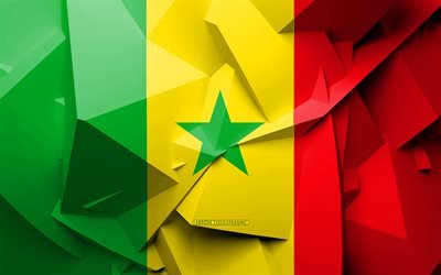4k, Bandiera del Senegal, arte geometrica, i paesi Africani, Senegalesi, bandiera, creativo, Senegal, in Africa, in Senegal 3D, nazionale, simboli