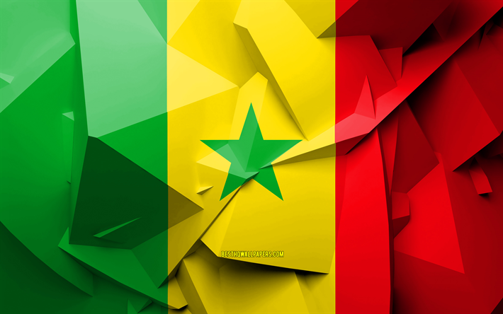 4k, Flag of Senegal, geometric art, African countries, Senegalese flag, creative, Senegal, Africa, Senegal 3D flag, national symbols