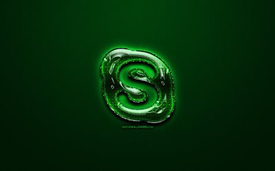 Skype green logo, green vintage background, artwork, Skype, brands, Skype glass logo, creative, Skype logo